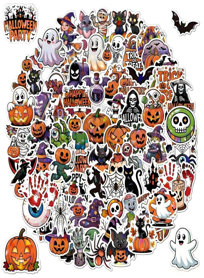 Litmitfu 102 PCS Happy Halloween Stickers - Holographic Halloween Party Favors Pumpkin Holiday Sticker Crafts Hallowee Vinyl Sticker for Water Bottle Basket Decorations Goodie Bags Stuffers Supplies Props - Image 1